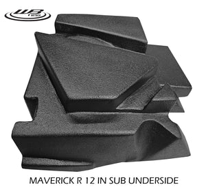 Can-am Maverick R front drivers side up firing 12 for the 2 seat model. Loaded with a kicker L7T (square sub) It's a 12 inch square sub in optimal airspace completely stealth under the driver's seat! Price includes speakers.